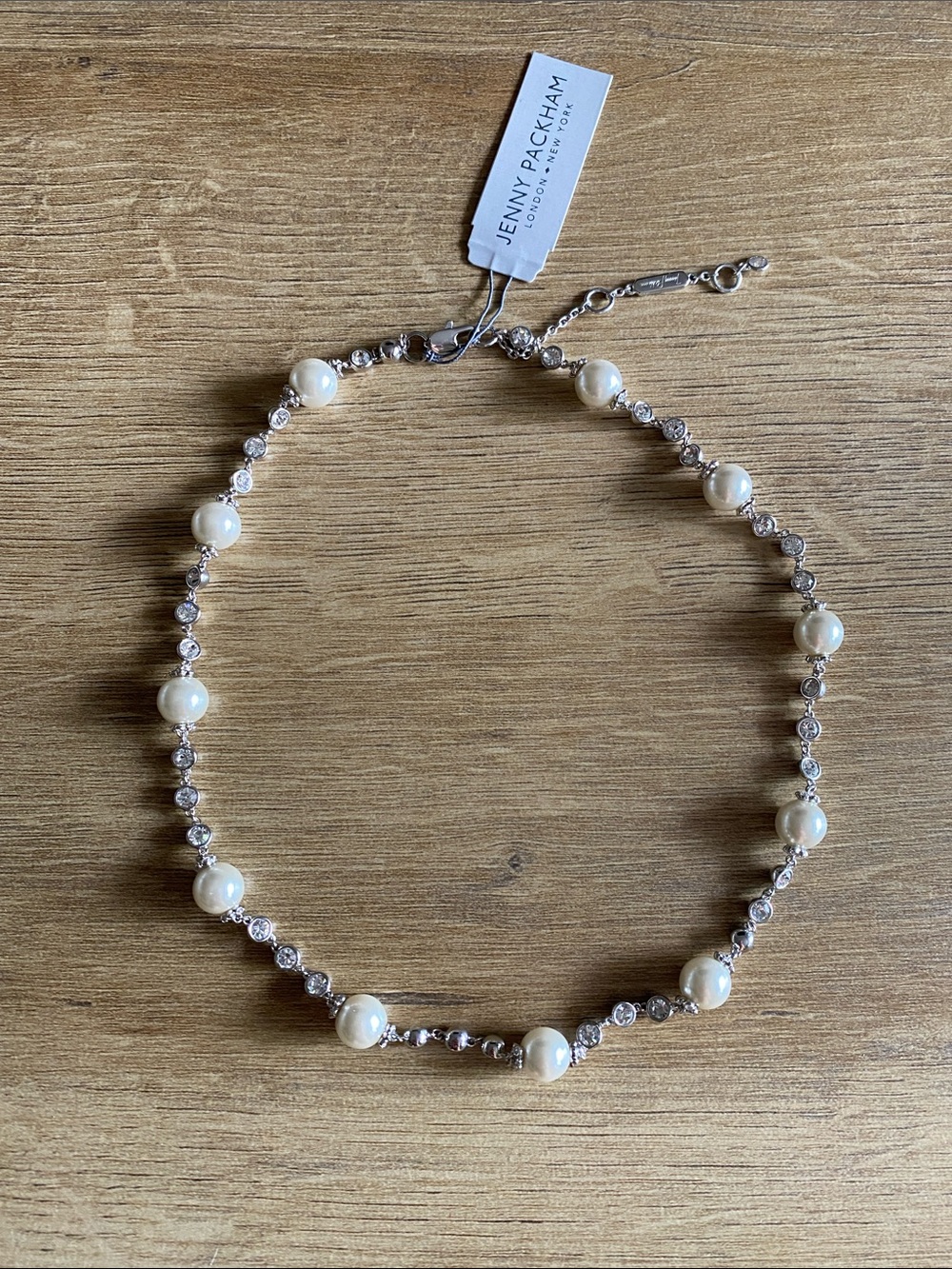 Jenny Packham pearl and crystal silver colored necklace